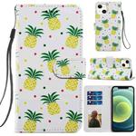 For iPhone 13 mini Painted Pattern Horizontal Flip Leather Case with Holder & Card Slots & Photo Frame (Pineapple)