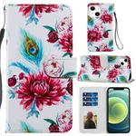 For iPhone 13 mini Painted Pattern Horizontal Flip Leather Case with Holder & Card Slots & Photo Frame (Peacock Flower)