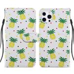 For iPhone 13 Pro Painted Pattern Horizontal Flip Leather Case with Holder & Card Slots & Photo Frame (Pineapple)