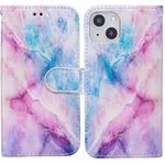 For iPhone 13 Horizontal Flip Leather Case with Holder(Blue Pink Marble)