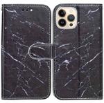 For iPhone 13 Pro Max Horizontal Flip Leather Case with Holder (Black Marble)