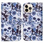 For iPhone 13 Pro Max Horizontal Flip Leather Case with Holder & Card Slots & Photo Frame & Wallet (Skull and Flower)
