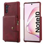 For  Galaxy Note 10 Buckle Zipper Shockproof Protective Case with Holder & Card Slots & Wallet & Lanyard & Photos Frames(Red)