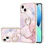 For iPhone 13 Electroplating Marble Pattern IMD TPU Shockproof Case with Ring Holder(Rose Gold 005)