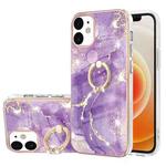 For iPhone 12 / 12 Pro Electroplating Marble Pattern IMD TPU Shockproof Case with Ring Holder(Purple 002)
