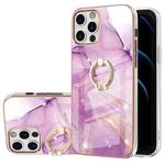 For iPhone 12 Pro Max Electroplating Marble Pattern IMD TPU Shockproof Case with Ring Holder(Purple 001)