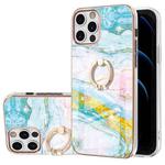 For iPhone 12 Pro Max Electroplating Marble Pattern IMD TPU Shockproof Case with Ring Holder(Green 004)