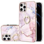 For iPhone 12 Pro Max Electroplating Marble Pattern IMD TPU Shockproof Case with Ring Holder(Rose Gold 005)