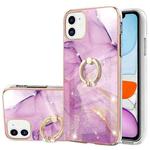 For iPhone 11 Electroplating Marble Pattern IMD TPU Shockproof Case with Ring Holder (Purple 001)
