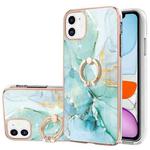 For iPhone 11 Electroplating Marble Pattern IMD TPU Shockproof Case with Ring Holder ( Green 003)