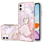 For iPhone 11 Electroplating Marble Pattern IMD TPU Shockproof Case with Ring Holder (Rose Gold 005)