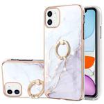 For iPhone 11 Electroplating Marble Pattern IMD TPU Shockproof Case with Ring Holder (White 006)