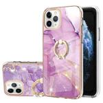 For iPhone 11 Pro Max Electroplating Marble Pattern IMD TPU Shockproof Case with Ring Holder (Purple 002)