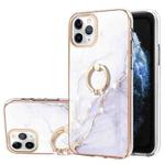 For iPhone 11 Pro Max Electroplating Marble Pattern IMD TPU Shockproof Case with Ring Holder (White 006)