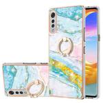 For LG Velvet 4G & 5G / G9 Velvet Electroplating Marble Pattern IMD TPU Shockproof Case with Ring Holder(Green 004)