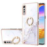 For LG Velvet 4G & 5G / G9 Velvet Electroplating Marble Pattern IMD TPU Shockproof Case with Ring Holder(White 006)