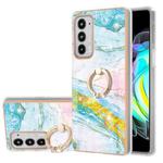 For Motorola Moto Edge 20 Electroplating Marble Pattern IMD TPU Shockproof Case with Ring Holder(Green 004)