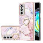 For Motorola Moto Edge 20 Electroplating Marble Pattern IMD TPU Shockproof Case with Ring Holder(Rose Gold 005)