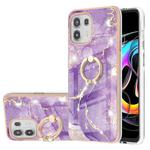 For Motorola Moto Edge 20 Lite Electroplating Marble Pattern IMD TPU Shockproof Case with Ring Holder(Purple 002)