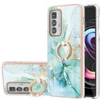 For Motorola Moto Edge 20 Pro Electroplating Marble Pattern IMD TPU Shockproof Case with Ring Holder(Green 003)