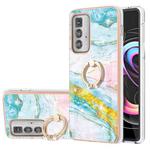 For Motorola Moto Edge 20 Pro Electroplating Marble Pattern IMD TPU Shockproof Case with Ring Holder(Green 004)