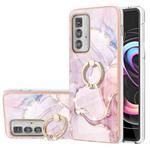 For Motorola Moto Edge 20 Pro Electroplating Marble Pattern IMD TPU Shockproof Case with Ring Holder(Rose Gold 005)