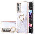 For Motorola Moto Edge 20 Pro Electroplating Marble Pattern IMD TPU Shockproof Case with Ring Holder(White 006)