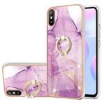 For Xiaomi Redmi 9A Electroplating Marble Pattern IMD TPU Shockproof Case with Ring Holder(Purple 001)