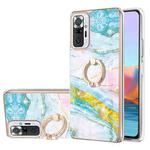 For Xiaomi Redmi Note 10 Pro / Note 10 Pro Max Electroplating Marble Pattern IMD TPU Shockproof Case with Ring Holder(Green 004)