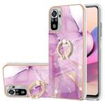 For Xiaomi Redmi Note 10S / Note 10 4G Electroplating Marble Pattern IMD TPU Shockproof Case with Ring Holder(Purple 001)