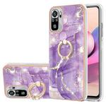 For Xiaomi Redmi Note 10S / Note 10 4G Electroplating Marble Pattern IMD TPU Shockproof Case with Ring Holder(Purple 002)