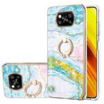 For Xiaomi Poco X3 NFC Electroplating Marble Pattern IMD TPU Shockproof Case with Ring Holder(Green 004)