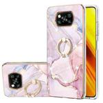 For Xiaomi Poco X3 NFC Electroplating Marble Pattern IMD TPU Shockproof Case with Ring Holder(Rose Gold 005)