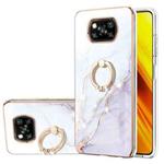 For Xiaomi Poco X3 NFC Electroplating Marble Pattern IMD TPU Shockproof Case with Ring Holder(White 006)