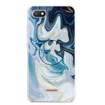 For Xiaomi Redmi 6A Embossed Varnished Marble TPU Protective Case with Holder(Gold Line Blue)