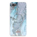 For Xiaomi Redmi 6A Embossed Varnished Marble TPU Protective Case with Holder(Silver Blue)