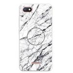 For Xiaomi Redmi 6A Embossed Varnished Marble TPU Protective Case with Holder(White)