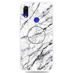 For Xiaomi Redmi 7 Embossed Varnished Marble TPU Protective Case with Holder(White)