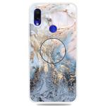 For Xiaomi Redmi Note 7 & 7 Pro Embossed Varnished Marble TPU Protective Case with Holder(Gold Grey)