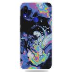 For Xiaomi Redmi Note 7 & 7 Pro Embossed Varnished Marble TPU Protective Case with Holder(Deep Purple)