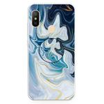 For Xiaomi Redmi Note 6 & 6 Pro Embossed Varnished Marble TPU Protective Case with Holder(Gold Line Blue)