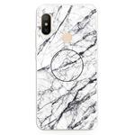 For Xiaomi Redmi Note 6 & 6 Pro Embossed Varnished Marble TPU Protective Case with Holder(White)