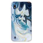 For Galaxy A10 Embossed varnished Marble TPU Protective Case with Holder(Gold Line Blue)