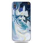 For Galaxy A30 Embossed varnished Marble TPU Protective Case with Holder(Gold Line Blue)