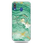 For Galaxy A30 Embossed varnished Marble TPU Protective Case with Holder(Dark Green)