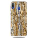 For Galaxy A30 Embossed varnished Marble TPU Protective Case with Holder(Brown)