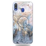 For Galaxy A40 Embossed varnished Marble TPU Protective Case with Holder(Gold Grey)