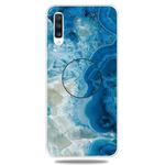For Galaxy A50 Embossed varnished Marble TPU Protective Case with Holder(Light Blue)