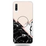 For Galaxy A50 Embossed varnished Marble TPU Protective Case with Holder(Black White Pink)