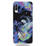 For Galaxy A50 Embossed varnished Marble TPU Protective Case with Holder(Dark Purple)